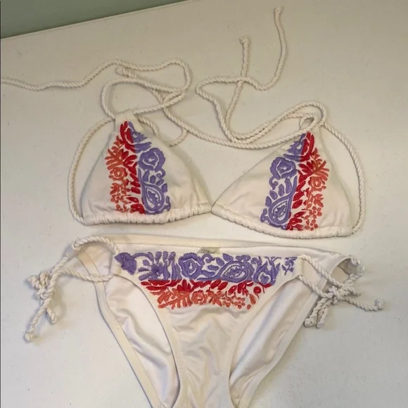 Victoria’s Secret White Bikini with Red and Purple Embroidery - Picture 2 of 15